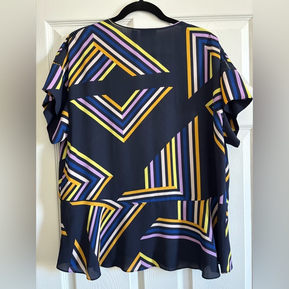 Halogen Navy Blue with Multicolor Geometric Design Blouse - Picture 4 of 4